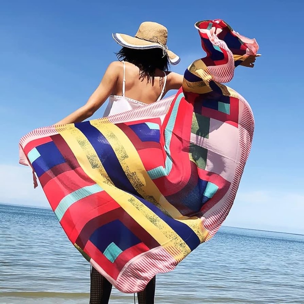 Color-Block Sarong Scarf Wrap Hijab Veil Shawl Cover-Up